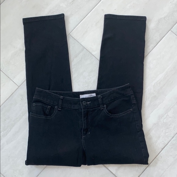 Chico’s Platinum Black Denim 5 Pocket Mid-Rise Straight Leg Jeans Chico Sz .5=6 - Picture 1 of 9